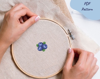 Mini Blueberry Cross Stitch Pattern: Small Berries Embroidery