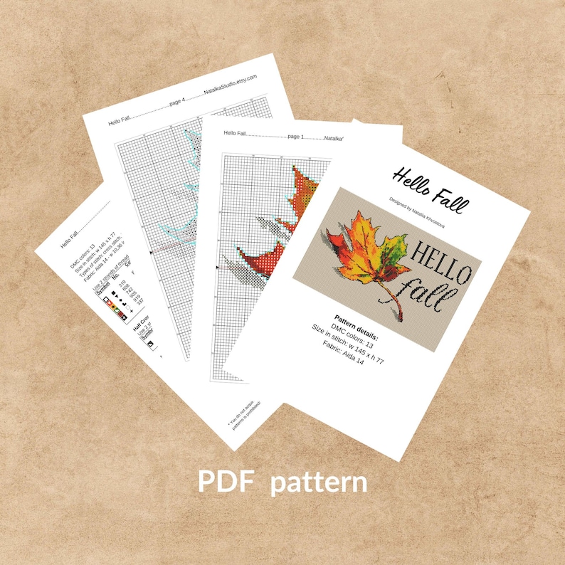 Autumn Leaf Cross Stitch Pattern: Hello Fall Embroidery - Etsy