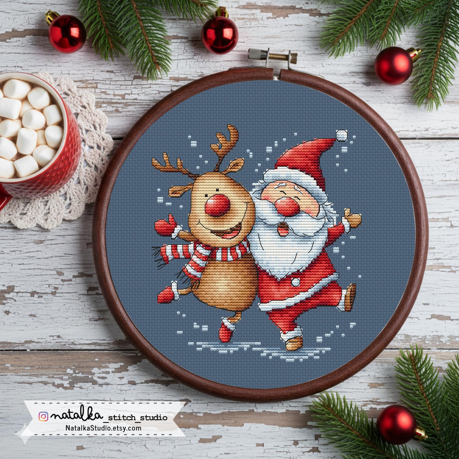 Santa and Reindeer Cross Stitch Pattern PDF: Christmas Embroidery - Etsy