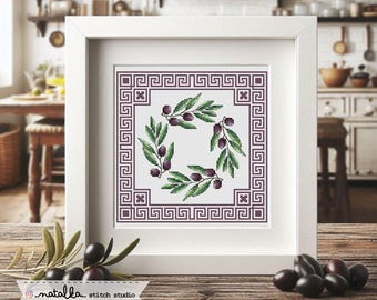 Kruissteekpatroon olijftak: Grieks ornament