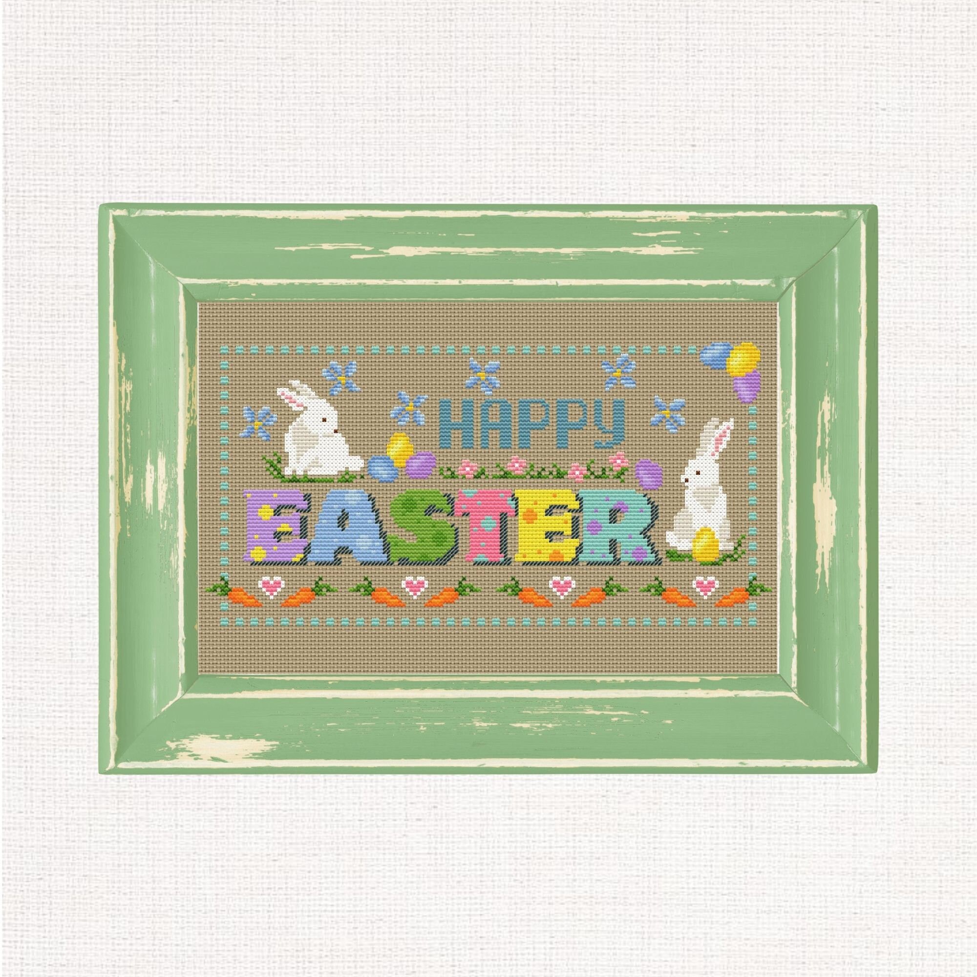 Happy Easter Sampler Cross Stitch Pattern PDF Primitive Embroidery - Etsy