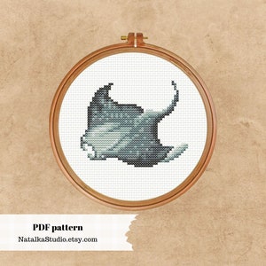 Manta rays cross stitch pattern PDF Stingray embroidery Ocean animal cross stitch Mini easy embroidery sea flap flap Punto de cruz patron