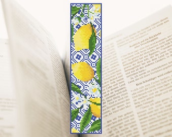 Bookmark lemon cross stitch pattern PDF Citrus cross stitch Digital bookmark Fruit cross stitch