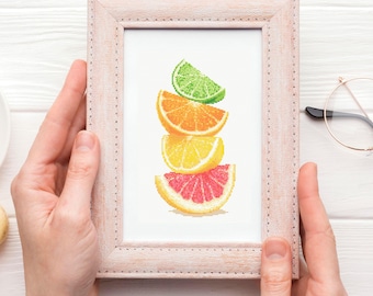 Patrón de punto de cruz de rodajas de cítricos: bordado de cocina