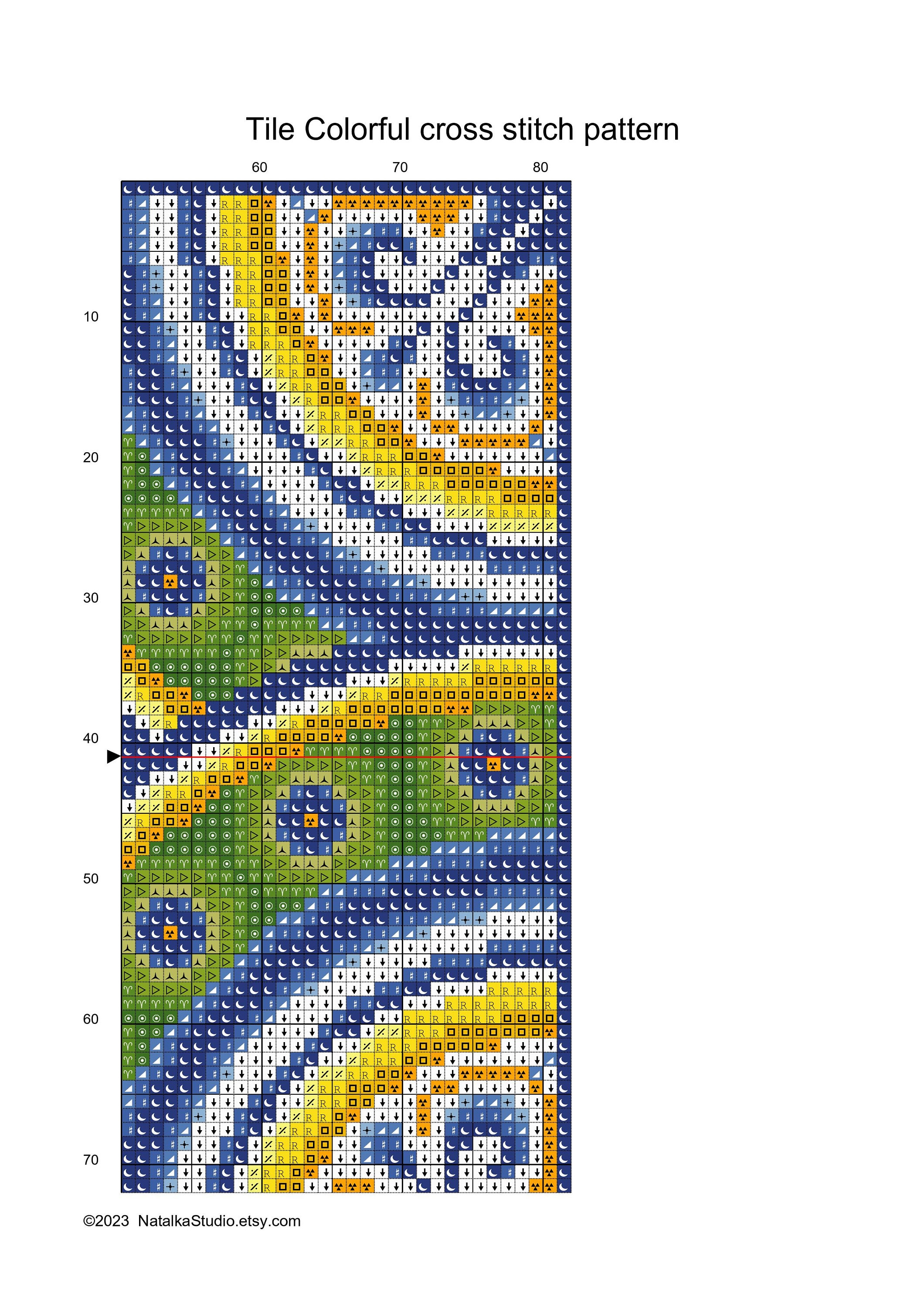 Tile Colorful Cross Stitch Pattern PDF Modern Embroidery Mosaic Cross ...