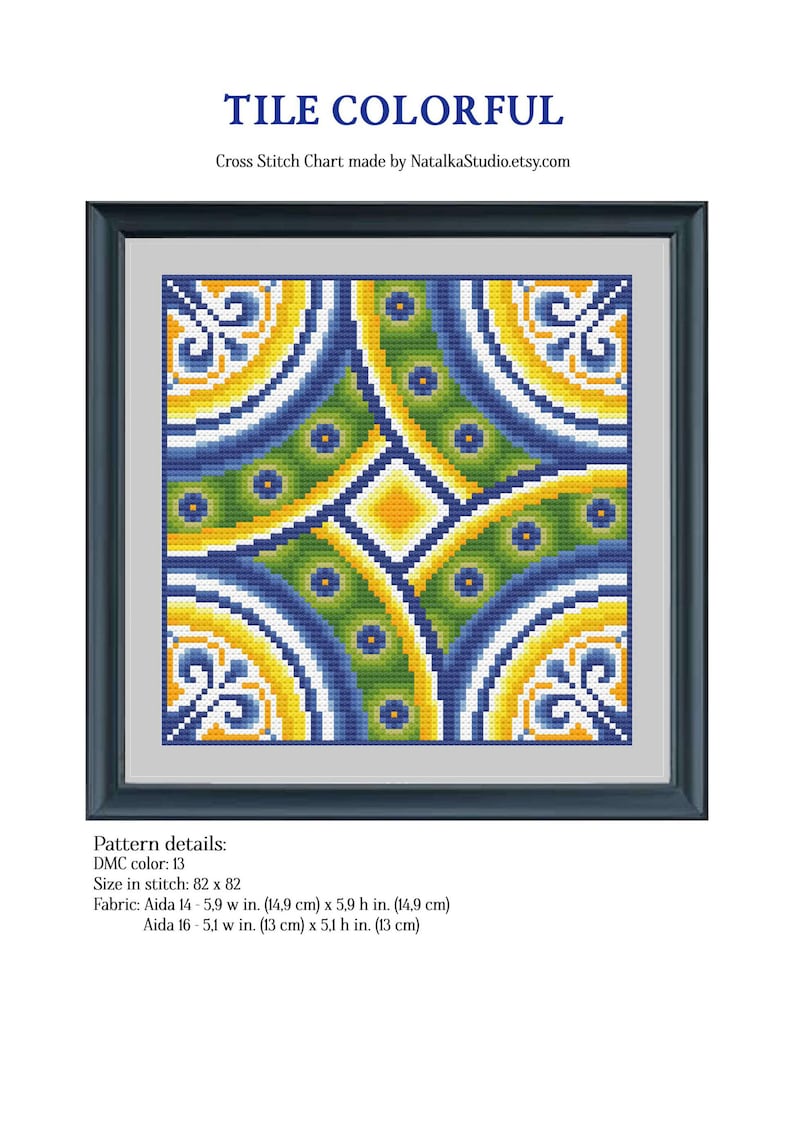 Tile Cross Stitch Pattern: Colorful Mosaic Embroidery (PDF Pattern) - Etsy