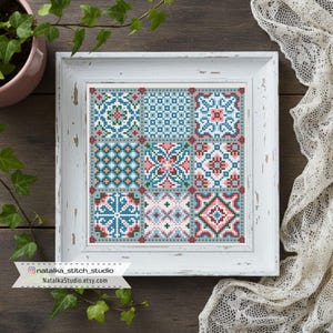 Modern Tiles Cross Stitch Pattern: Geometric Mosaic Embroidery