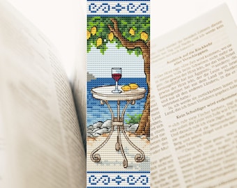 Patrón de punto de cruz para marcapáginas de la Costa Azul: Bordado de limonero