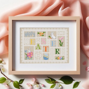 Easter sampler cross stitch pattern PDF+SAGA Spring ornament cross stitch Primitive pattern Punto de cruz patron