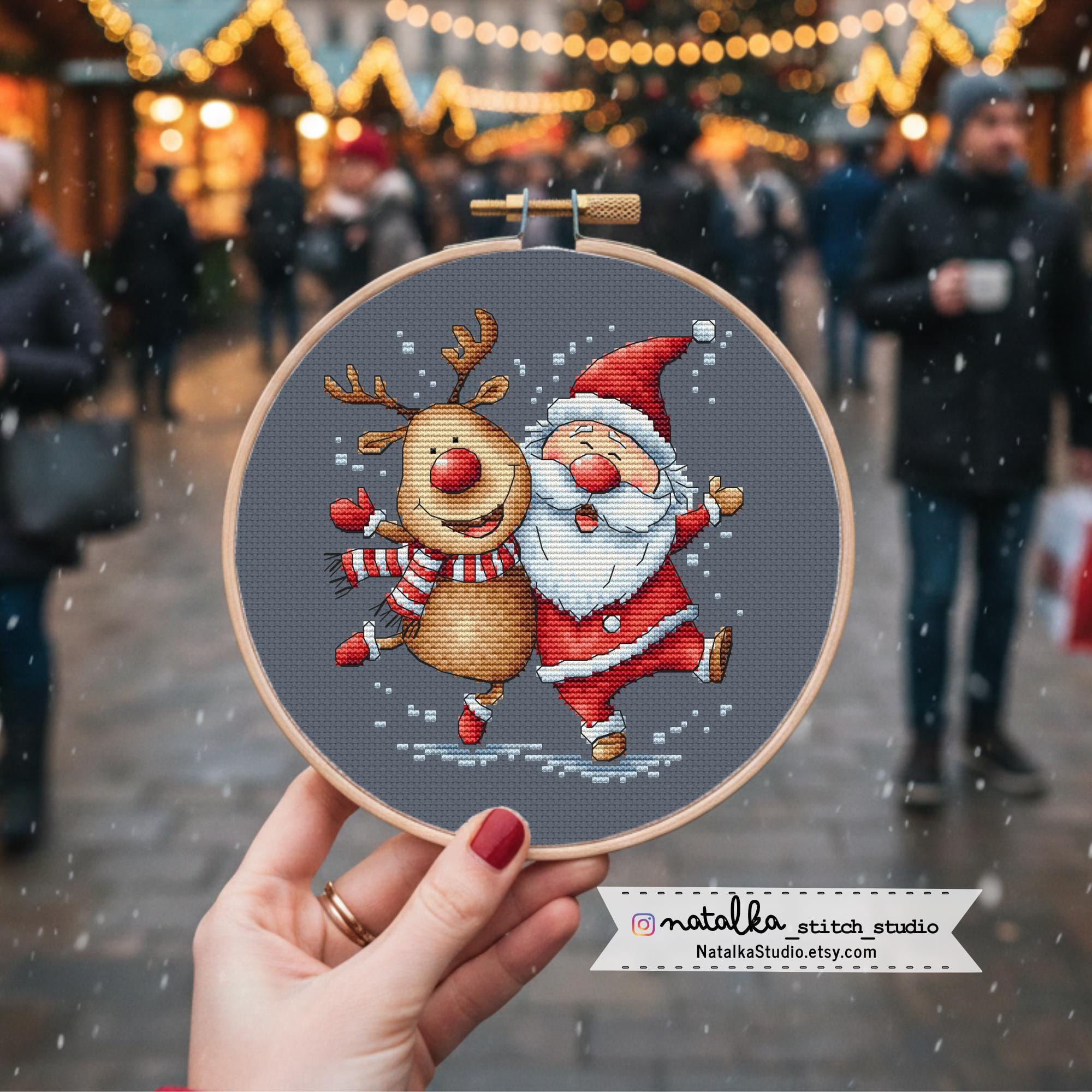 Santa and Reindeer Cross Stitch Pattern PDF: Christmas Embroidery - Etsy
