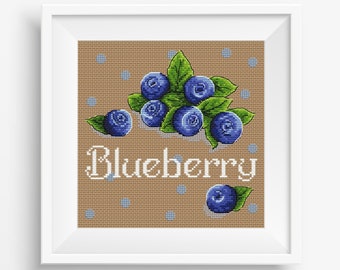 Blueberry cross stitch  Berry embroidery Blueberry pattern PDF Kitchen cross stitch