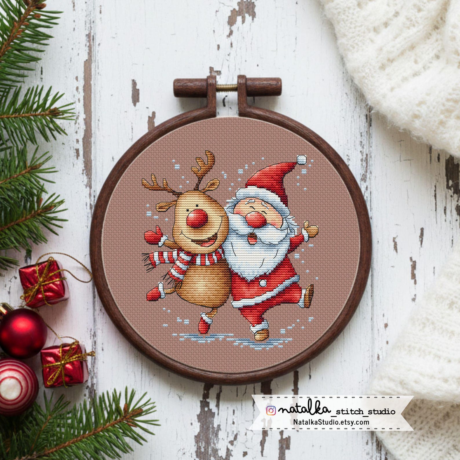 Santa and Reindeer Cross Stitch Pattern PDF: Christmas Embroidery - Etsy