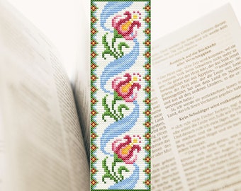 Tulips Bookmark Cross Stitch Flowers Sampler Pattern PDF Easy Small Embroidery Book Lover Gift
