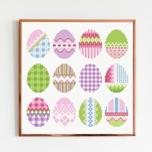 Easter eggs cross stitch PDF Happy easter cross stitch chart Modern embroidery Easter decor