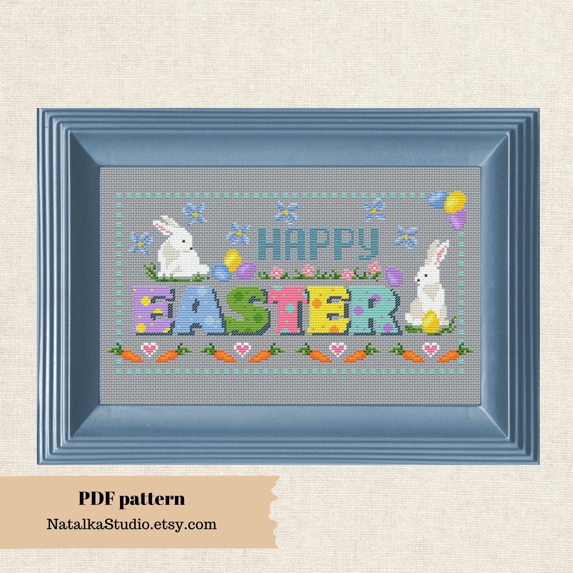 Happy Easter Sampler Cross Stitch Pattern PDF Primitive Embroidery - Etsy