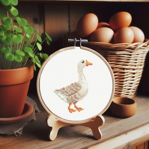 Goose Cross Stitch Pattern: Primitive Farmhouse Duck Embroidery