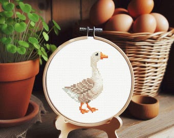 Goose Cross Stitch Pattern: Primitive Farmhouse Duck Embroidery