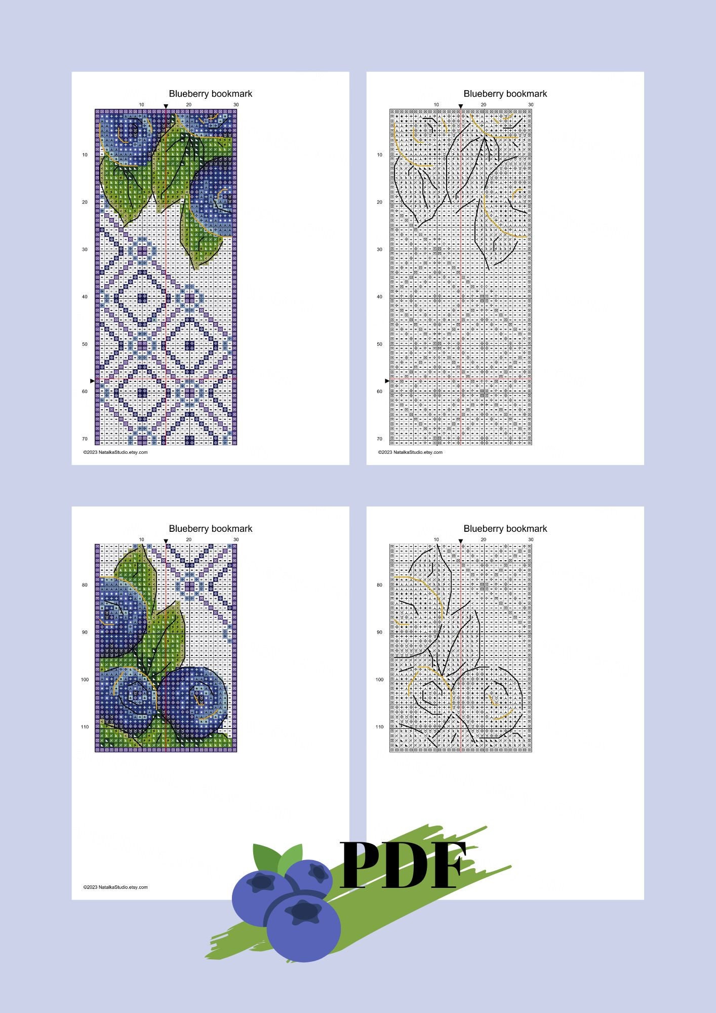 Blueberry Bookmark Cross Stitch Pattern: Fruit Design - Etsy