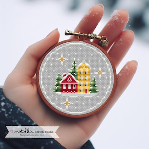 Tiny Christmas Cottages Cross Stitch Pattern PDF+SAGA Winter Ornament Small Easy Pattern Punto de cruz patron