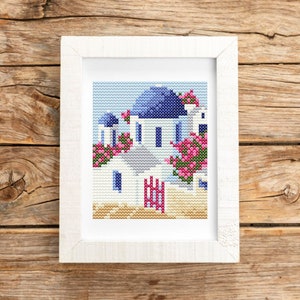 Island Santorini cross stitch pattern PDF Greece embroidery Mediterranean island cross stitch