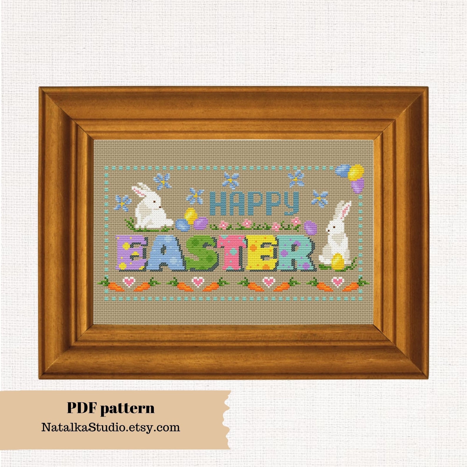 Happy Easter Sampler Cross Stitch Pattern PDF Primitive Embroidery - Etsy