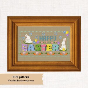 Happy Easter Sampler Cross Stitch Pattern PDF Primitive Embroidery - Etsy