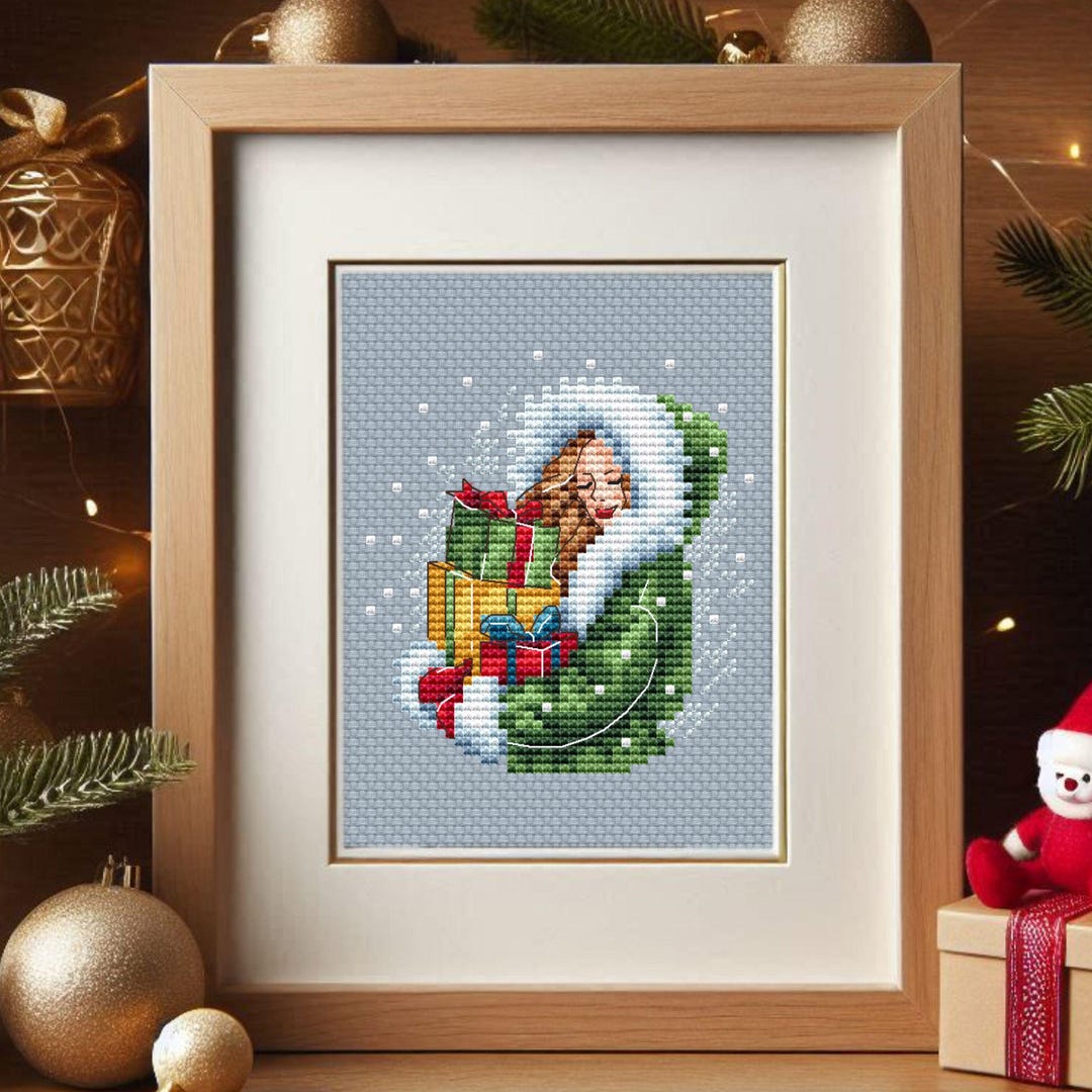 Girl With Christmas Presents Cross Stitch Pattern Winter Holiday Etsy