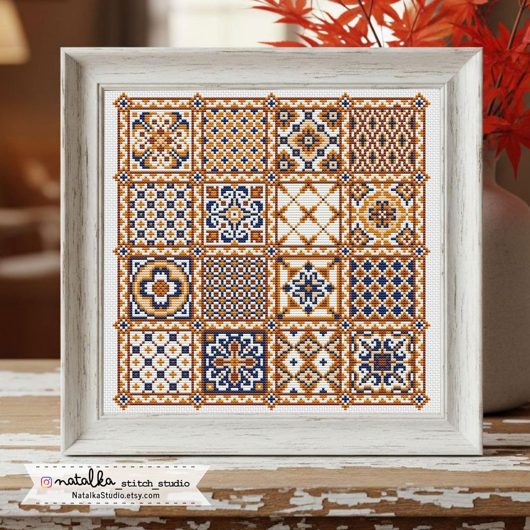 Autumn Tile Mosaic Cross Stitch Pattern: Easy Fall Embroidery (PDF ...