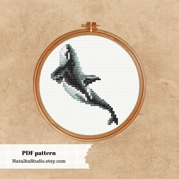 Orca cross stitch pattern PDF Killer whale cross stitch chart Mini embroidery Ocean animal cross stitch Easy embroidery