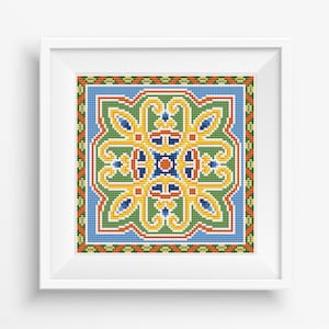 Portuguese tite cross stitch pattern Modern tiles cross stitch Mosaic embroidery Easy  sampler cross stitch pattern PDF