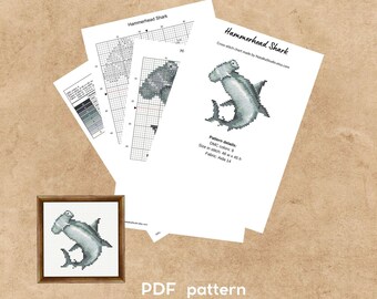 Hammeehead Shark Cross Stitch Pattern PDF Fish Cross Stitch