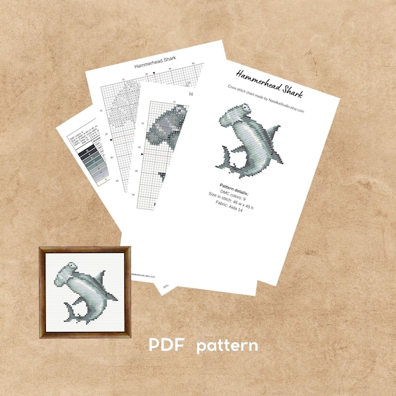 Hammeehead Shark Cross Stitch Pattern PDF Fish Cross Stitch
