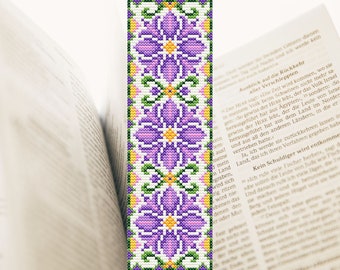 Lilac Flowers Bookmark Cross Stitch Pattern: Floral Embroidery