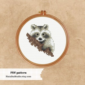 Raccoon cross stitch pattern PDF Animal cross stitch Primitive small embroidery