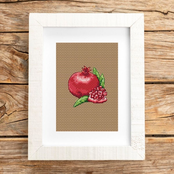 Pomegranate cross stitch pattern Red fruit counted cross stitch chart Small pomegranate pattern PDF