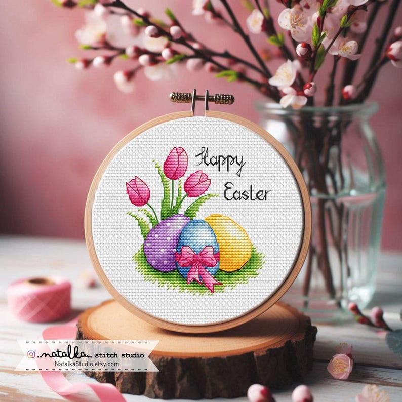 Happy Easter Eggs Cross Stitch Pattern: Spring DIY Embroidery (PDF+SAGA ...