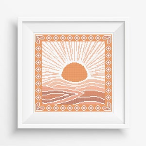 Abstrakter Sonnenuntergang Kreuzstichmuster: Einfache, moderne Landschaft