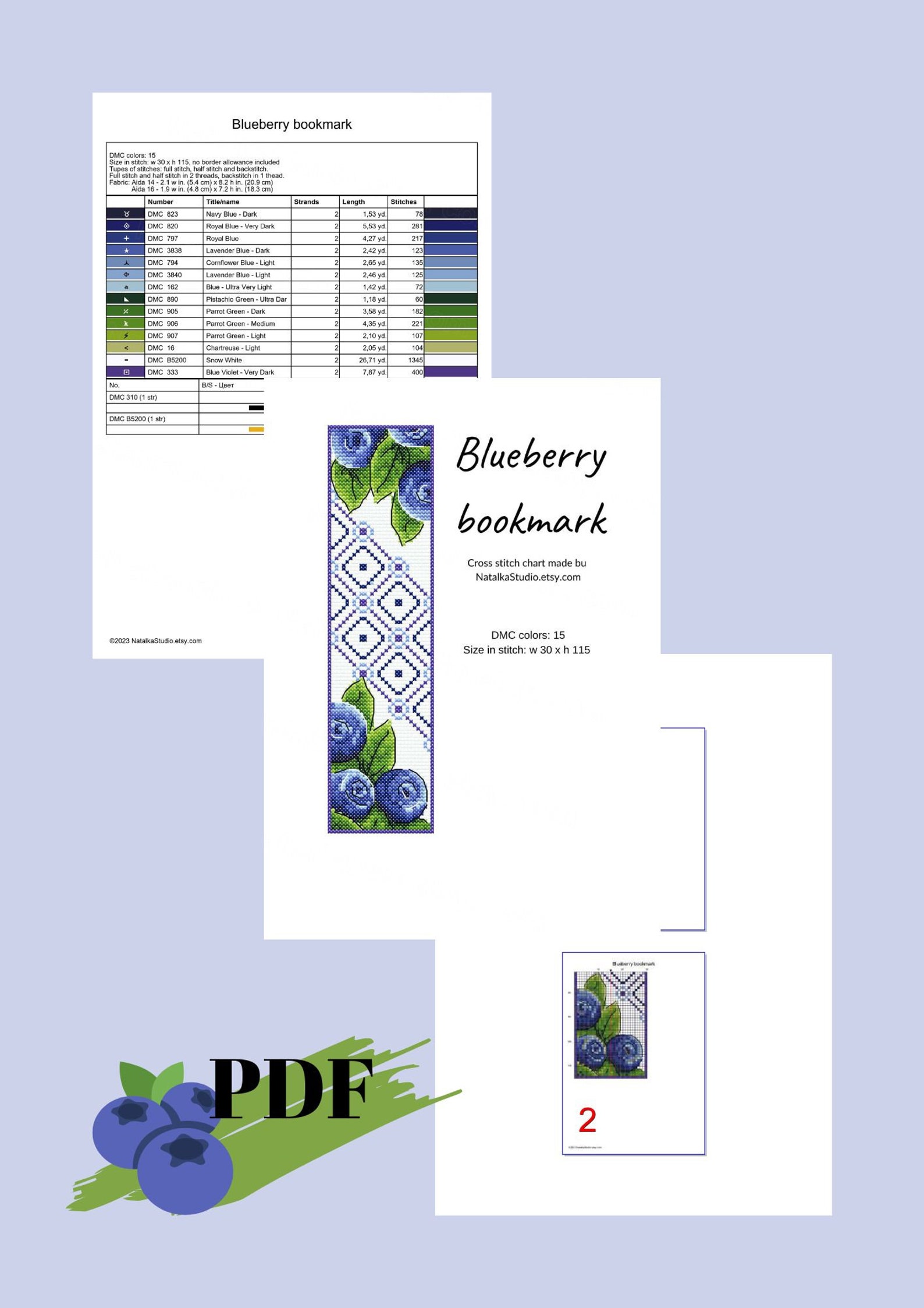 Blueberry Bookmark Cross Stitch Pattern: Fruit Design - Etsy