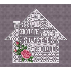 Home sweet home cross stitch pattern Sampler embroidery Floral cross stitch Modern embroidery House cross stitch image 1