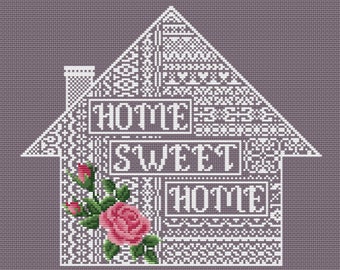 Home sweet home cross stitch pattern Sampler embroidery Floral cross stitch Modern embroidery House cross stitch