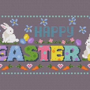 Happy Easter Sampler Cross Stitch Pattern PDF Primitive Embroidery - Etsy