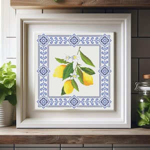 Lemon cross stitch pattern PDF+SAGA Citrus cross stitch Modern cross stitch Fruits cross stitch Kitchen cross stitch