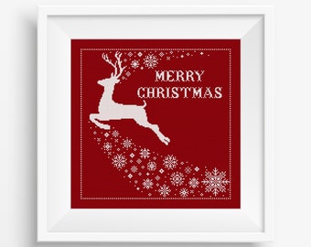Snow deer cross stitch pattern Christmas deer embroidery Easy Holiday counted cross stitch chart Christmas pillow cross stitch
