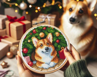 Modèle de point de croix de corgi de Noël, broderie de chien (PDF+SAGA)
