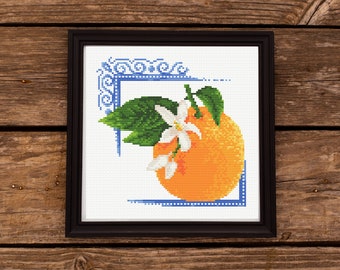 Orange Cross Stitch Pattern: Citrus Kitchen Embroidery Easy Pattern