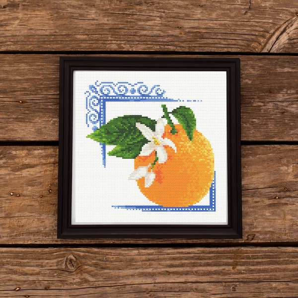 Orange cross stitch pattern PDF Citrus fruit cross stitch Kitchen embroidery Cross stitch tangerine