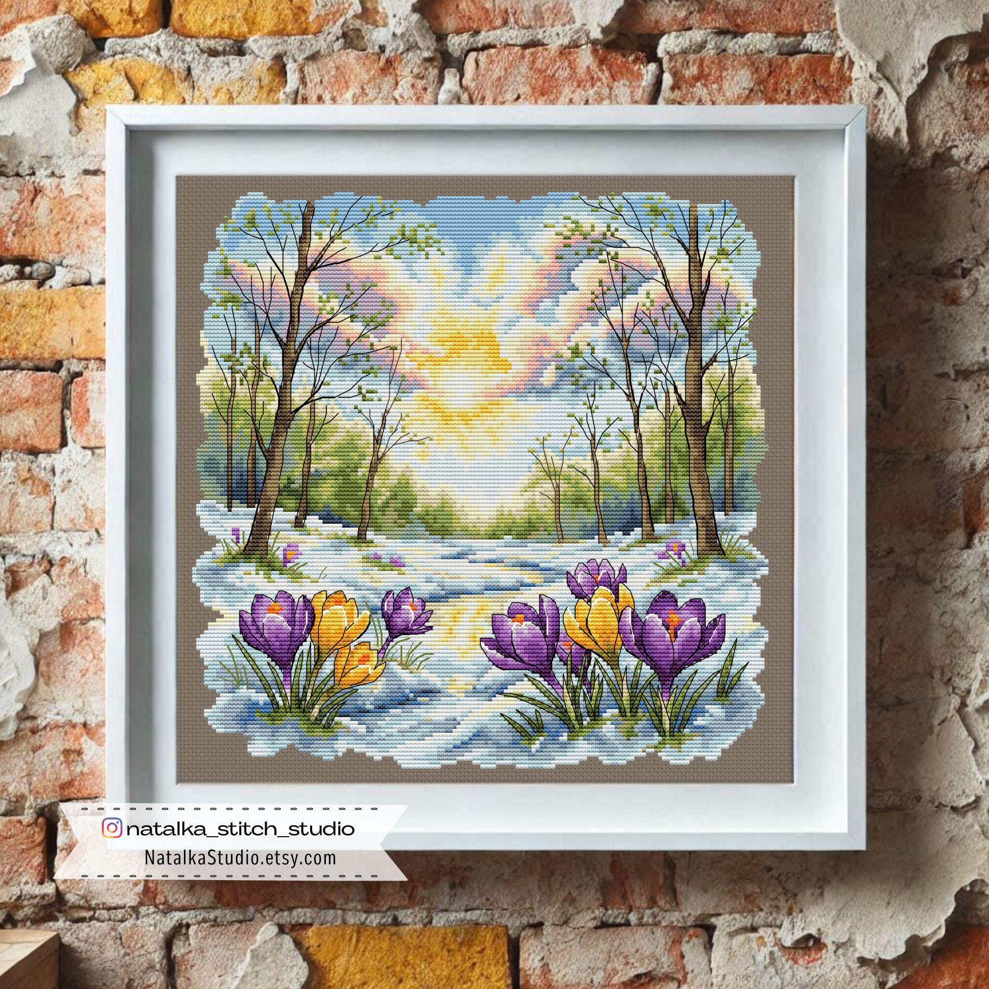 Spring Cross Stitch Pattern PDF, Crocus Flowers, Early Spring Forest ...