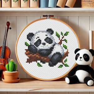 Slapende panda kruissteekpatroon pdf schattige panda primitief klein borduurwerk dieren kruissteek kwekerij borduurwerk punto de cruz patron