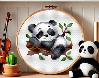 Sleeping Panda Cross Stitch Pattern, Cute Nursery Embroidery (PDF Pattern)