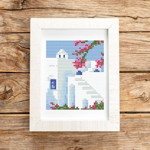 Greece cross stitch Santorini PDF pattern Mediterranean islands cross stitch embroidery